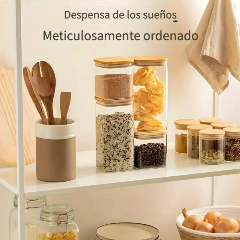 PACK DE 6 FRASCOS CUADRADOS DE VIDRIO CON TAPA DE BAMBU 750 ML - 5