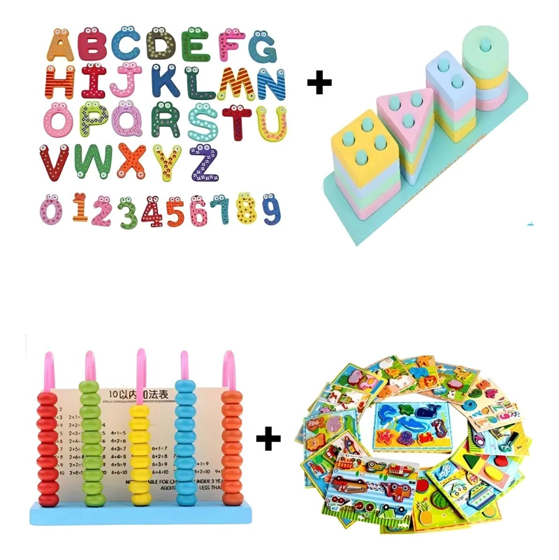 PACK DE 4 JUGUETES DIDACTICOS DE MADERA PARA NIÑOS - 1