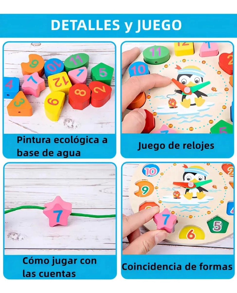PACK DE 9 JUGUETES DIDACTICOS DE MADERA PARA APRENDER JUGANDO - 1
