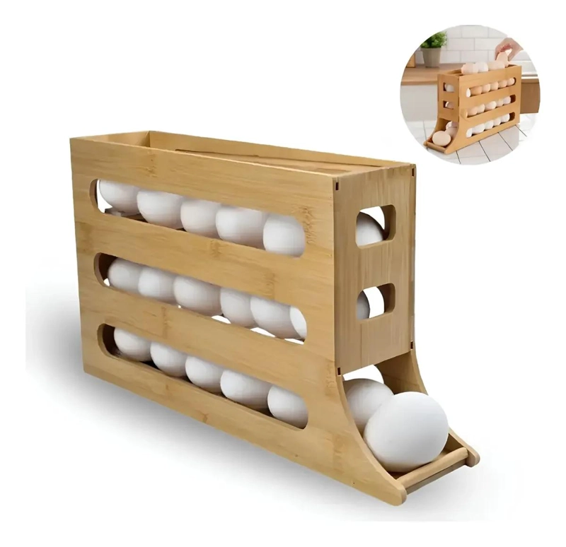 DISPENSADOR DE HUEVOS DE 4 NIVELES EN BAMBU PARA COCINA - 1
