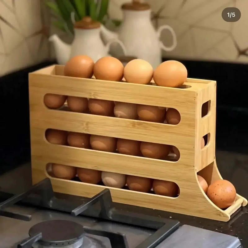 DISPENSADOR DE HUEVOS DE 4 NIVELES EN BAMBU PARA COCINA - 4
