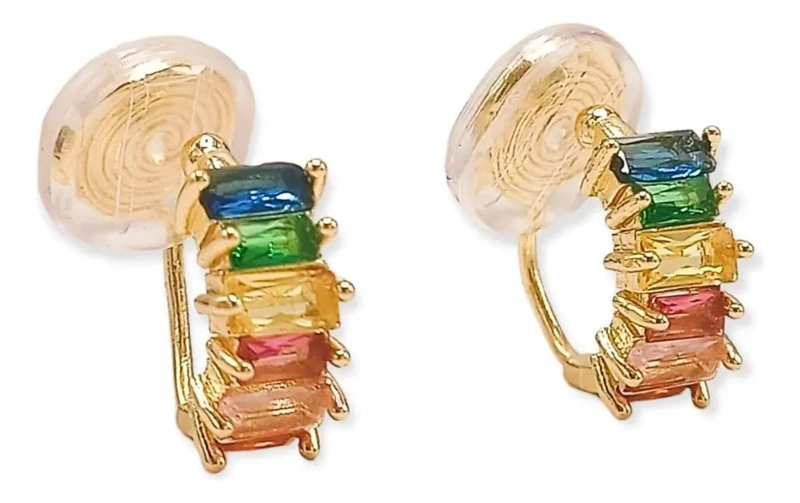AROS HUGGIES DE ZIRCONIA COLOR BAÑADOS EN ORO DE 18K - 6