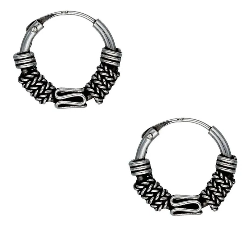 AROS DE PLATA 925 DISEÑO BALI 12MM ELEGANTES - 1