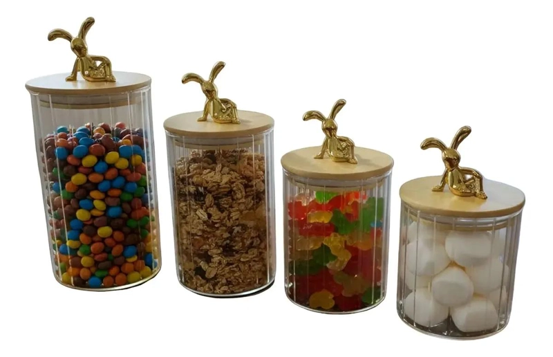 JUEGO DE 4 ENVASES DE VIDRIO ESTRIADO PARA DECORACION - 2