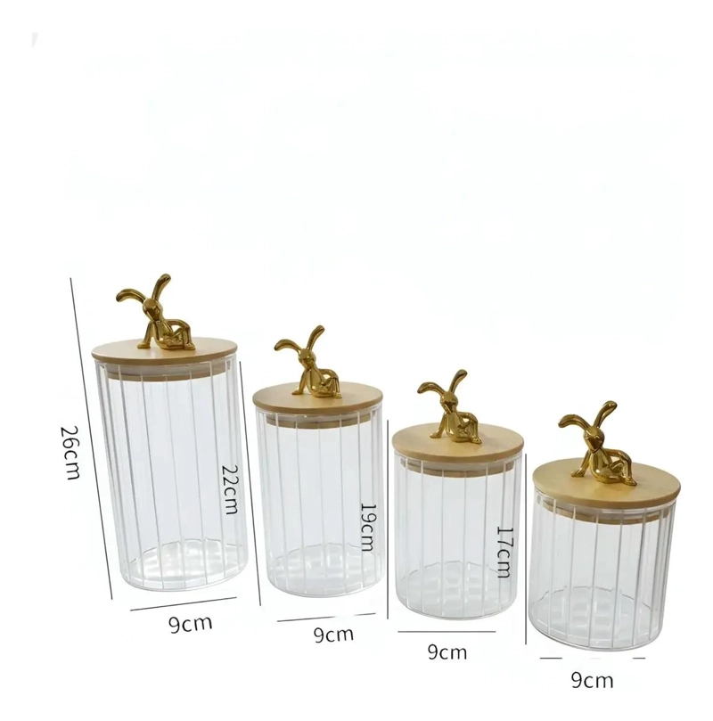 JUEGO DE 4 ENVASES DE VIDRIO ESTRIADO PARA DECORACION - 4