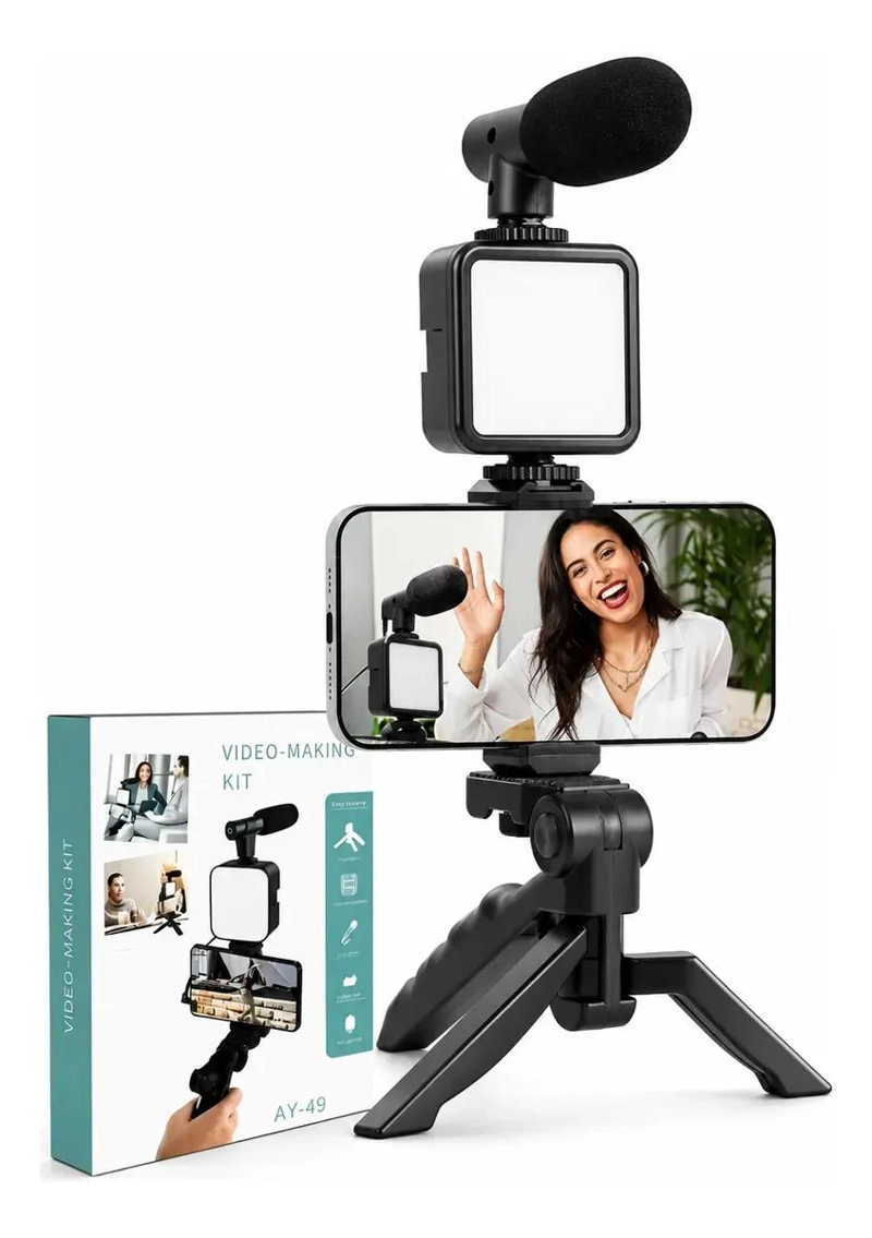KIT DE GRABACION CON MICROFONO Y LUZ LED COMPACTO - 1