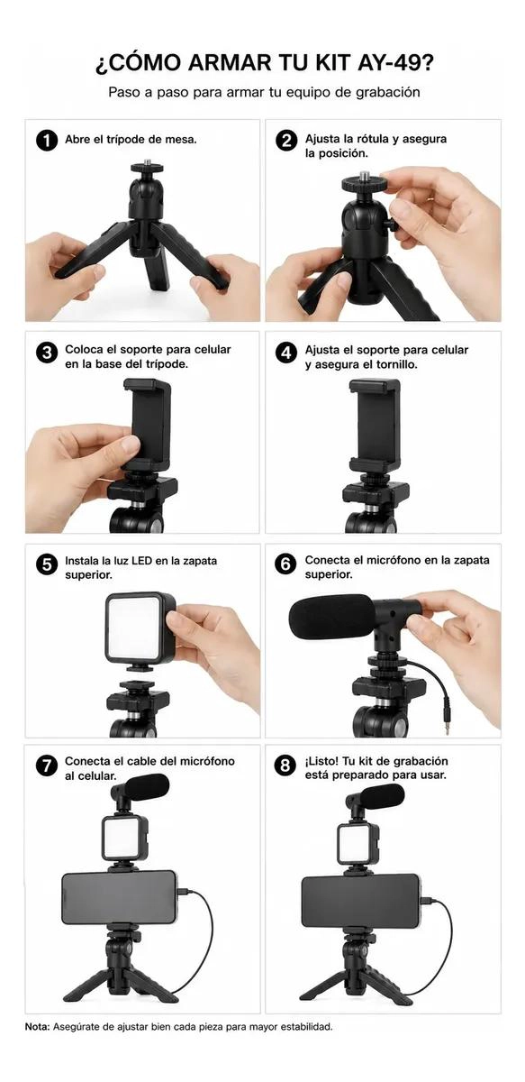 KIT DE GRABACION CON MICROFONO Y LUZ LED COMPACTO - 3
