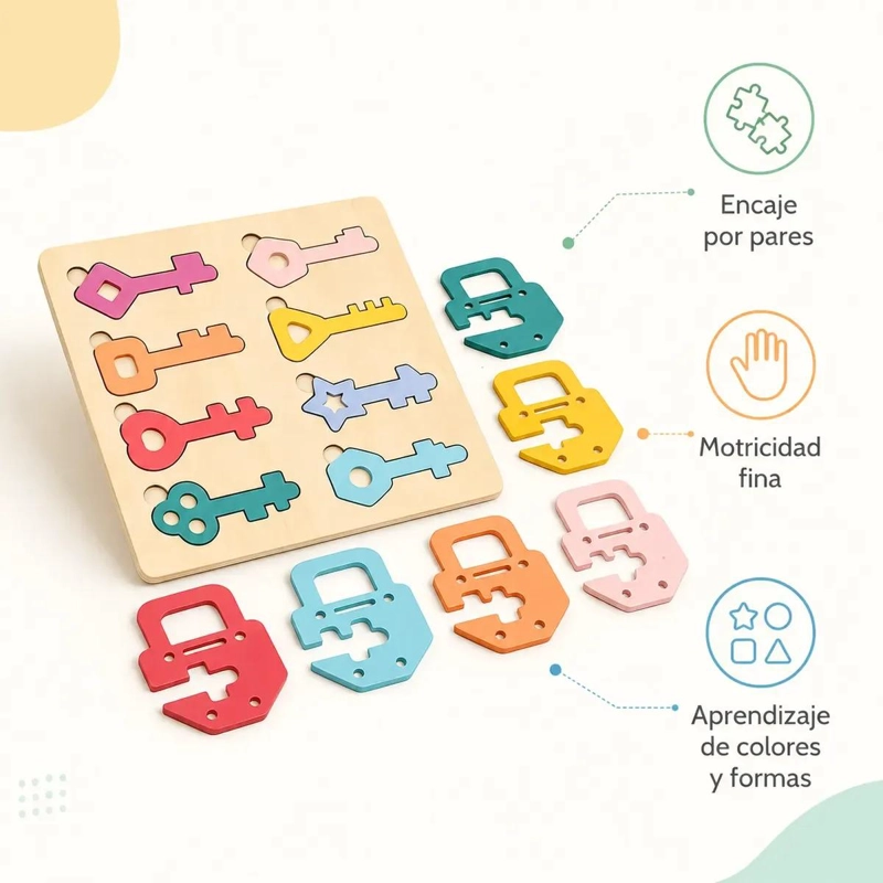 PUZZLE DIDACTICO DE MADERA CON LLAVES Y CANDADOS PARA NIÑOS - 4