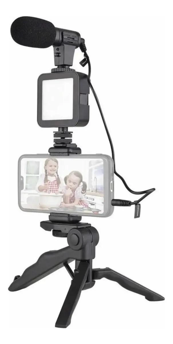 TRIPODE PORTATIL PARA TELE FONO MOVIL CON LUZ Y MICROFONO - 1