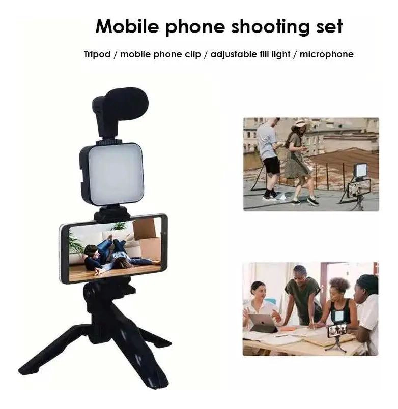 TRIPODE PORTATIL PARA TELE FONO MOVIL CON LUZ Y MICROFONO - 2
