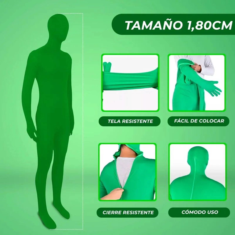TRAJE VERDE CUERPO COMPLETO PARA FOTOGRAFIA Y VIDEO CHROMA 180 CM - 4