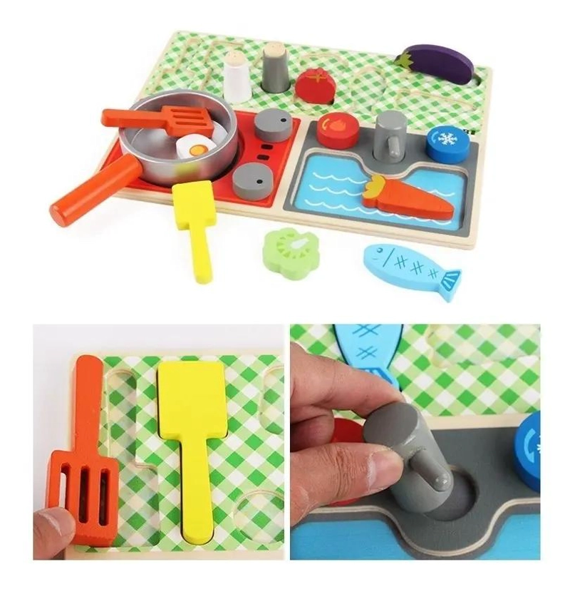 PUZZLE DE MADERA JUGUETE DE COCINA PARA NIÑAS - 7