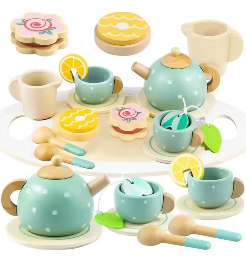 JUEGO DE TAZAS DE TE  DE MADERA PARA NIÑOS - 8