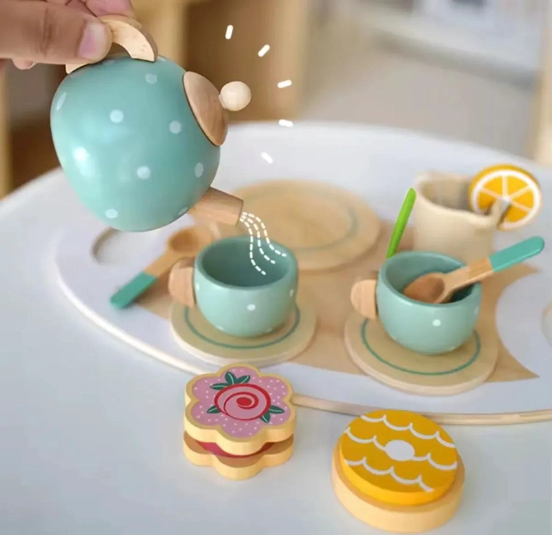JUEGO DE TAZAS DE TE  DE MADERA PARA NIÑOS - 9