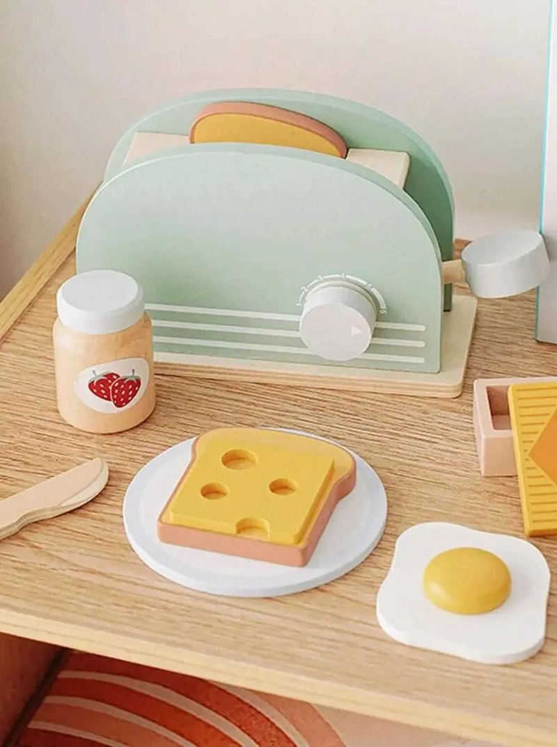 TOSTADOR DE JUGUETE DE MADERA CON ACCESORIOS DIVERTIDOS - 2