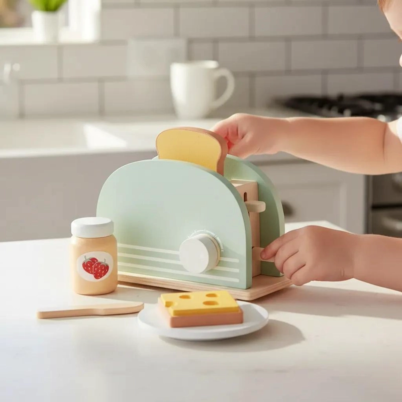 TOSTADOR DE JUGUETE DE MADERA CON ACCESORIOS DIVERTIDOS - 5
