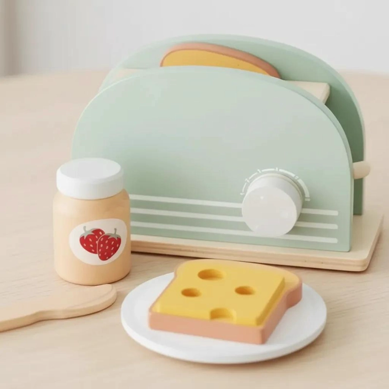 TOSTADOR DE JUGUETE DE MADERA CON ACCESORIOS DIVERTIDOS - 6