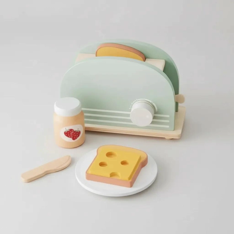 TOSTADOR DE JUGUETE DE MADERA CON ACCESORIOS DIVERTIDOS - 7
