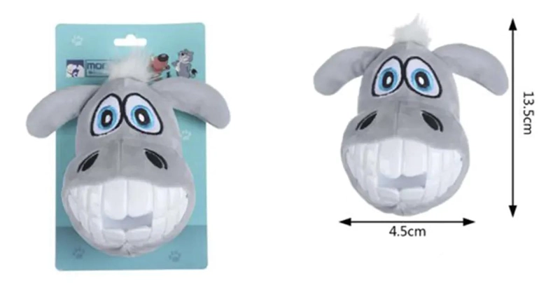 PELUCHE BURRO SONRIENTE PARA MASCOTAS 13.5 CM GRIS - 2