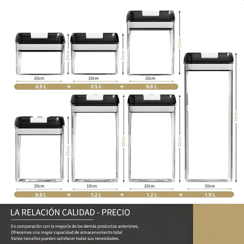 SET DE 7 CONTENEDORES HERME TICOS PARA ALIMENTOS EN COCINA - 4