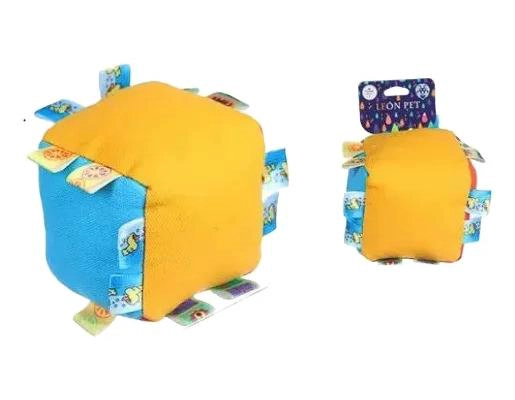 JUGUETE SENSORIAL DE PELUCHE PARA MASCOTAS CUBO AMARILLO - 1