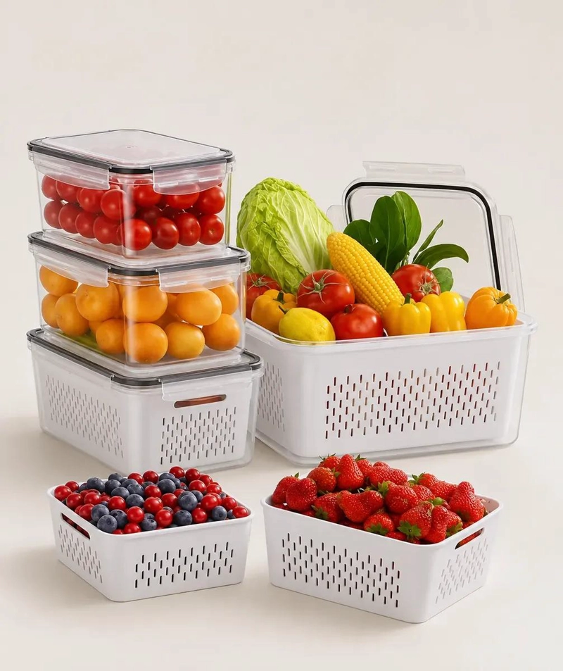 SET DE 4 ORGANIZADORES PARA FRUTAS Y VERDURAS CON TAPA - 1
