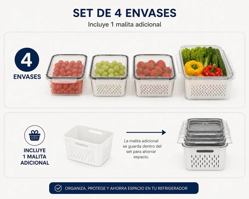 SET DE 4 ORGANIZADORES PARA FRUTAS Y VERDURAS CON TAPA - 2