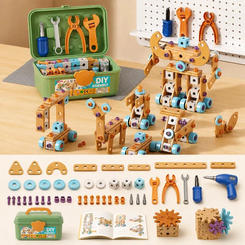 CAJA DE HERRAMIENTAS DE MADERA PARA NIÑOS CON 144 PIEZAS - 2