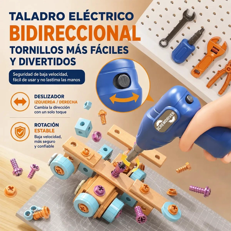 CAJA DE HERRAMIENTAS DE MADERA PARA NIÑOS CON 144 PIEZAS - 9