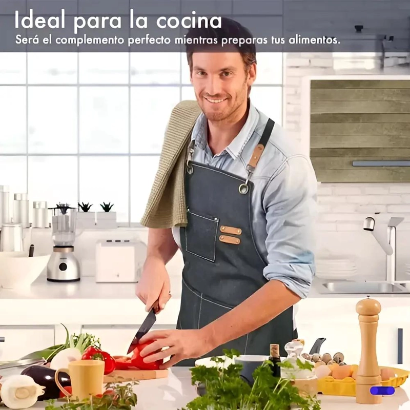 DELANTAL DE COCINA AJUSTABLE EN MEZCLILLA PREMIUM - 2 PIEZAS - 6