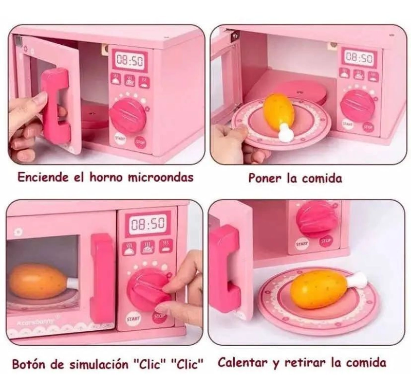 HORNO MICROONDAS DIDACTICO DE MADERA PARA NIÑOS - 7