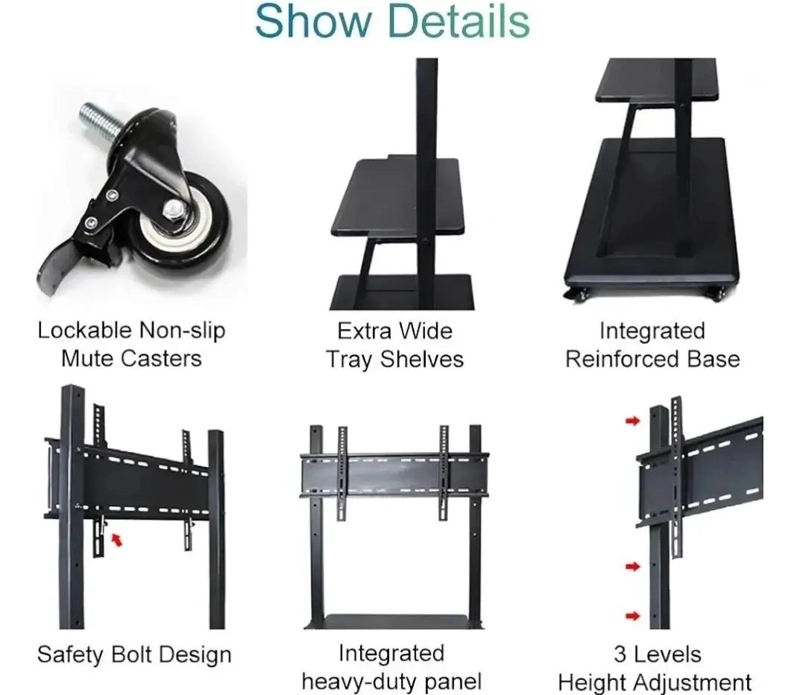 SOPORTE MOVIL PARA TV CON RUEDAS Y ESTANTES AJUSTABLES - 4