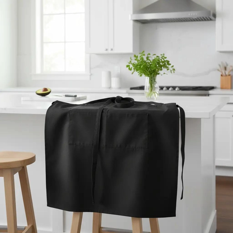 PECHERA DELANTAL NEGRO UNISEX PARA COCINA CON BOLSILLOS - 2