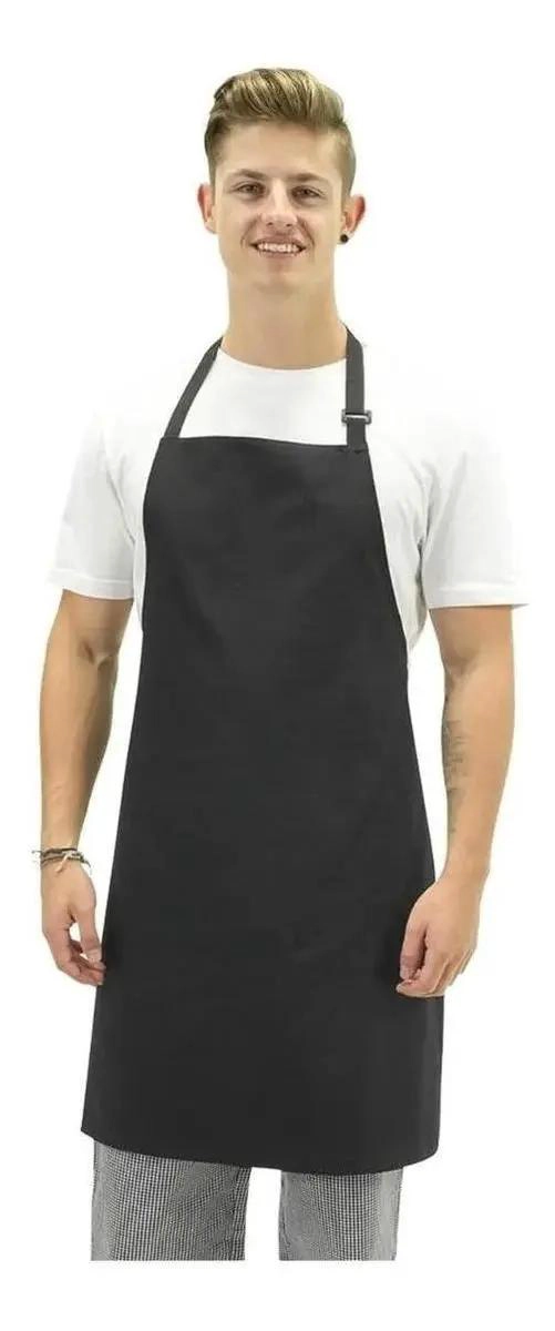 PECHERA DELANTAL NEGRO UNISEX PARA COCINA CON BOLSILLOS - 3