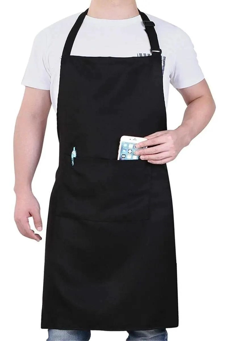 PECHERA DELANTAL NEGRO UNISEX PARA COCINA CON BOLSILLOS - 4