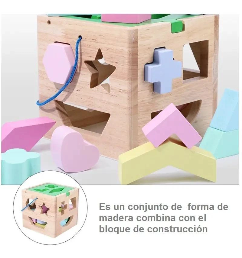 CUBO ENCAJE DIDACTICO DE MADERA PARA NIÑOS - 4