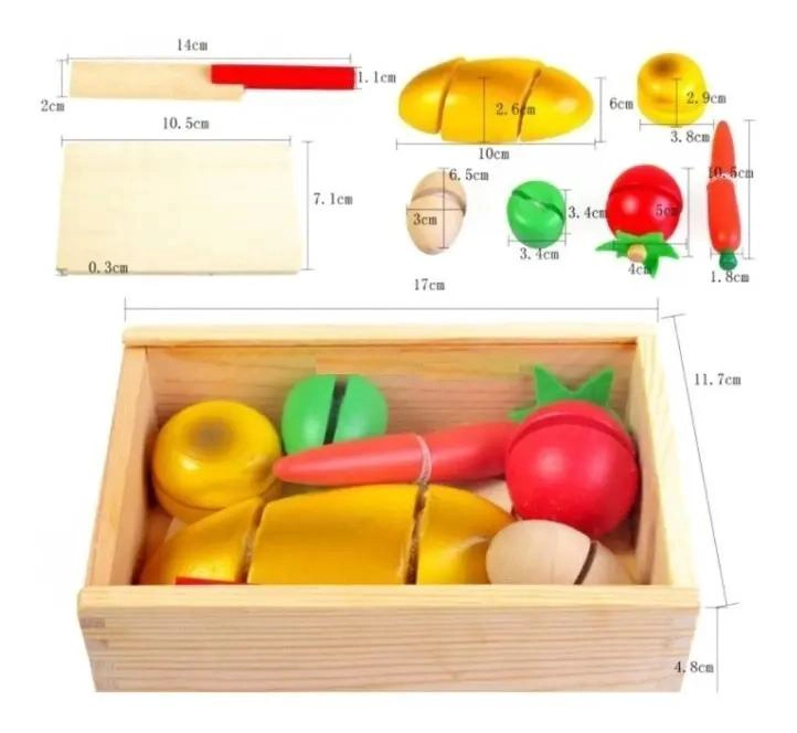 PACK DE JUGUETES DE COCINA DE MADERA CON FRUTAS Y VERDURAS - 6