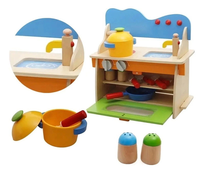 COCINA INFANTIL DE MADERA MONTESSORI CON ACCESORIOS DIDACTICOS - 2