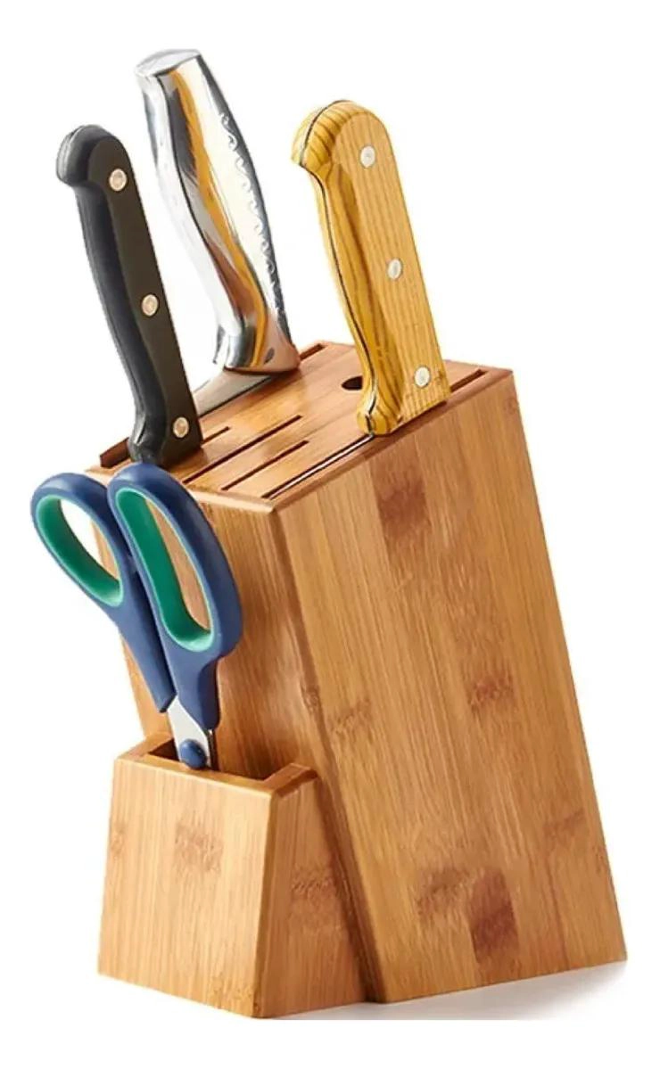 SOPORTE DE BAMBU PARA CUCHILLOS CON 7 AGUJEROS Y DISEÑO MODERNO - 5