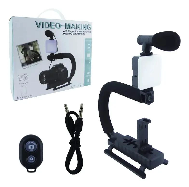 ESTABILIZADOR CON LUZ Y MICROFONO PARA CAMARAS Y MOVILES - 1