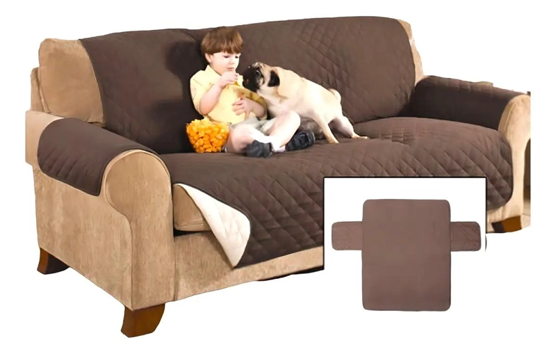 FUNDA IMPERMEABLE REVERSIBLE PARA SILLON 3 PLAZAS COLOR CAFE - 1