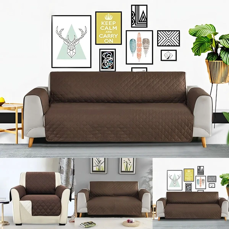 FUNDA IMPERMEABLE REVERSIBLE PARA SILLON 3 PLAZAS COLOR CAFE - 9
