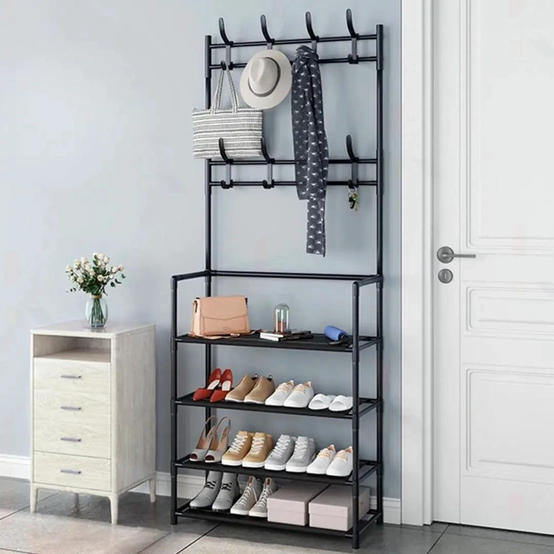 PERCHERO Y ZAPATERO ORGANIZADOR MULTIFUNCIONAL DE ACERO NEGRO - 1