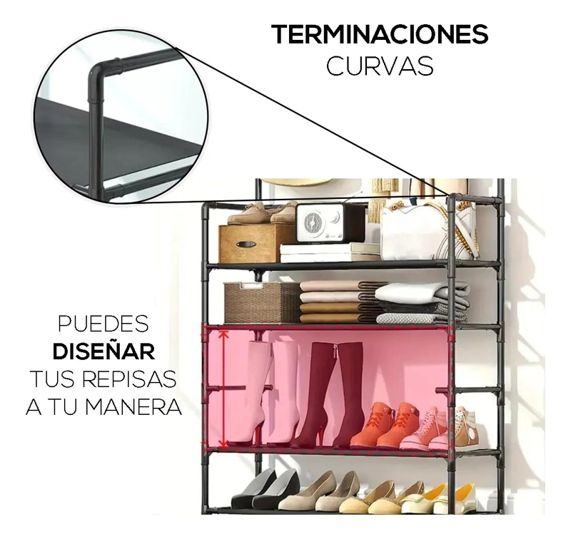 PERCHERO Y ZAPATERO ORGANIZADOR MULTIFUNCIONAL DE ACERO NEGRO - 4