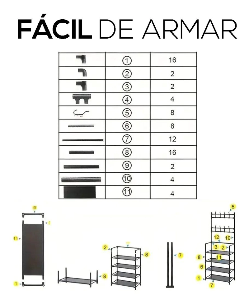 PERCHERO Y ZAPATERO ORGANIZADOR MULTIFUNCIONAL DE ACERO NEGRO - 5