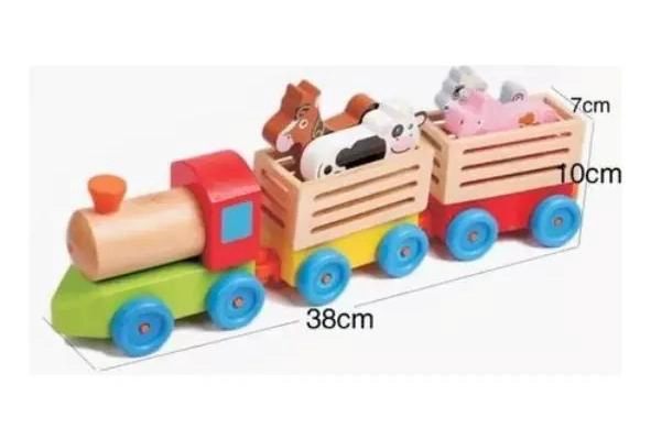 TREN DE MADERA DIDACTICO CON ANIMALES DE GRANJA PARA NIÑOS - 2