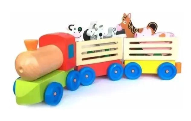 TREN DE MADERA DIDACTICO CON ANIMALES DE GRANJA PARA NIÑOS - 5