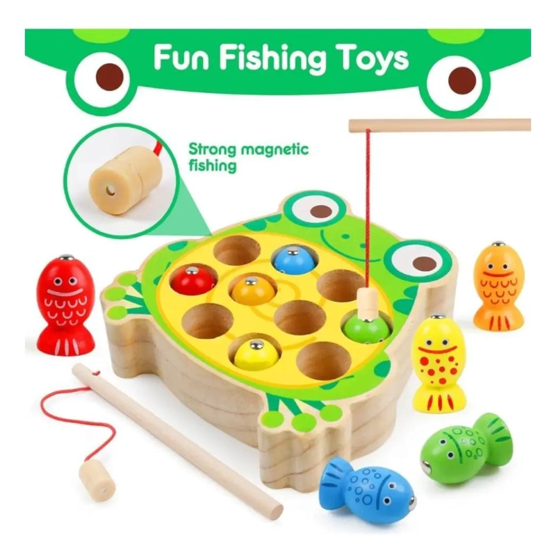 JUEGO DIDACTICO DE MADERA RANA PARA PESCA MAGNE TICA - 5