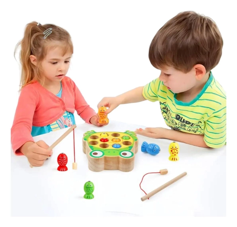 JUEGO DIDACTICO DE MADERA RANA PARA PESCA MAGNE TICA - 6