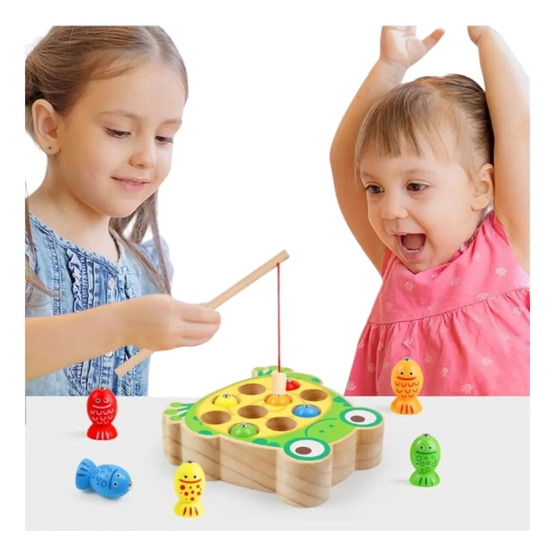 JUEGO DIDACTICO DE MADERA RANA PARA PESCA MAGNE TICA - 7